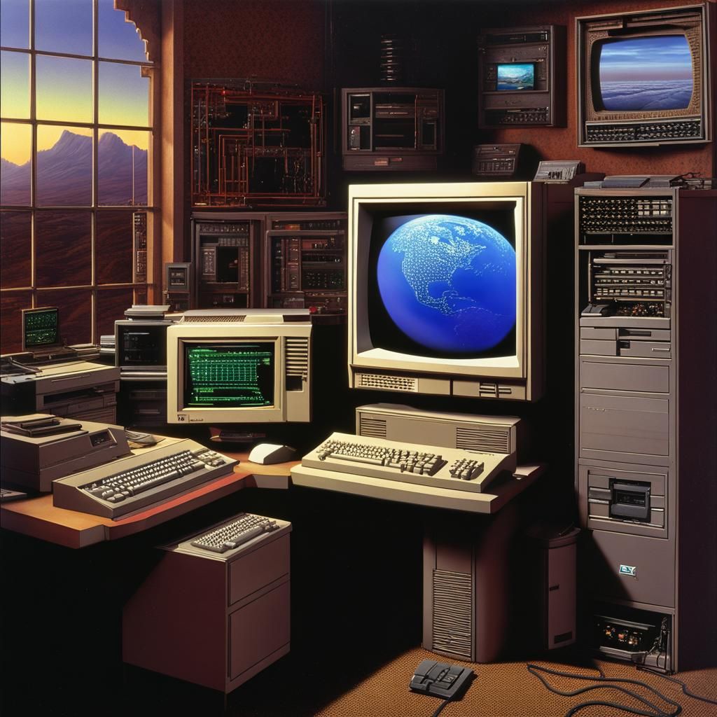 Classic Computers in Digital Matte Painting Style