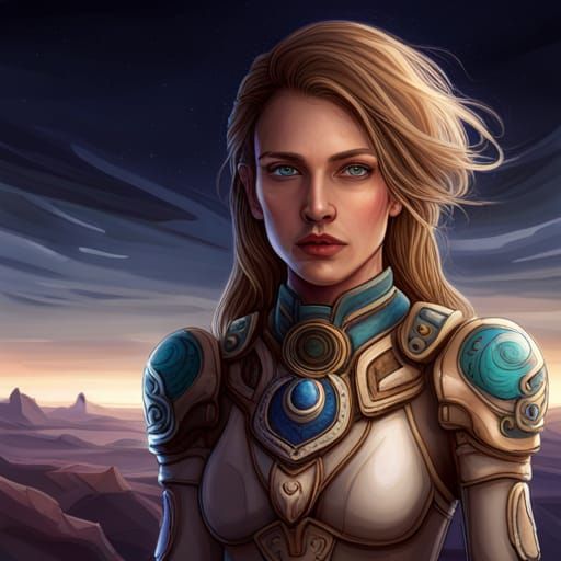 Armored Wolf Person in Desert Landscape