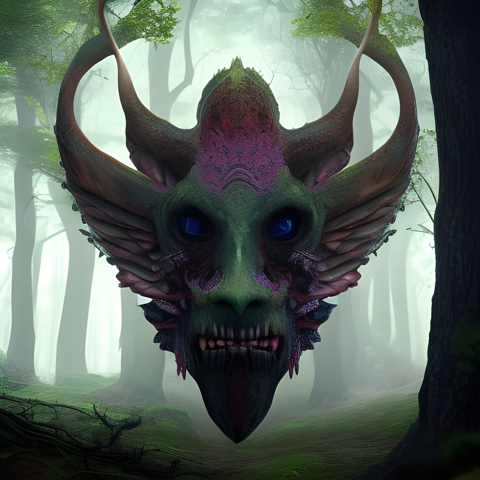 Mystical Symmetrical Face Emerges from Forest