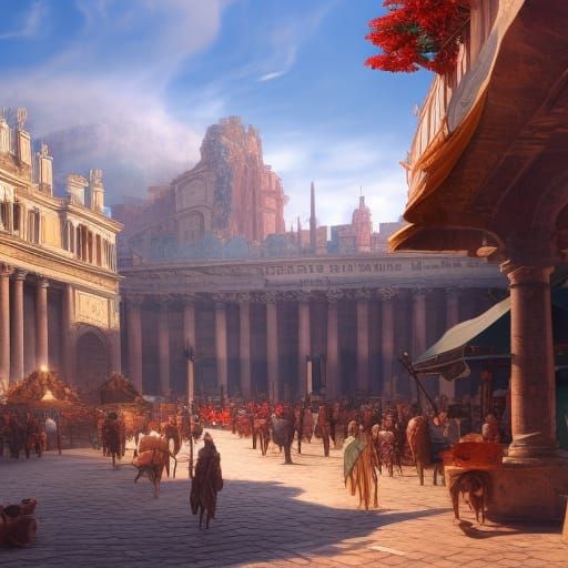 Grand Roman Marketplace Entrance in Detailed Matte Painting