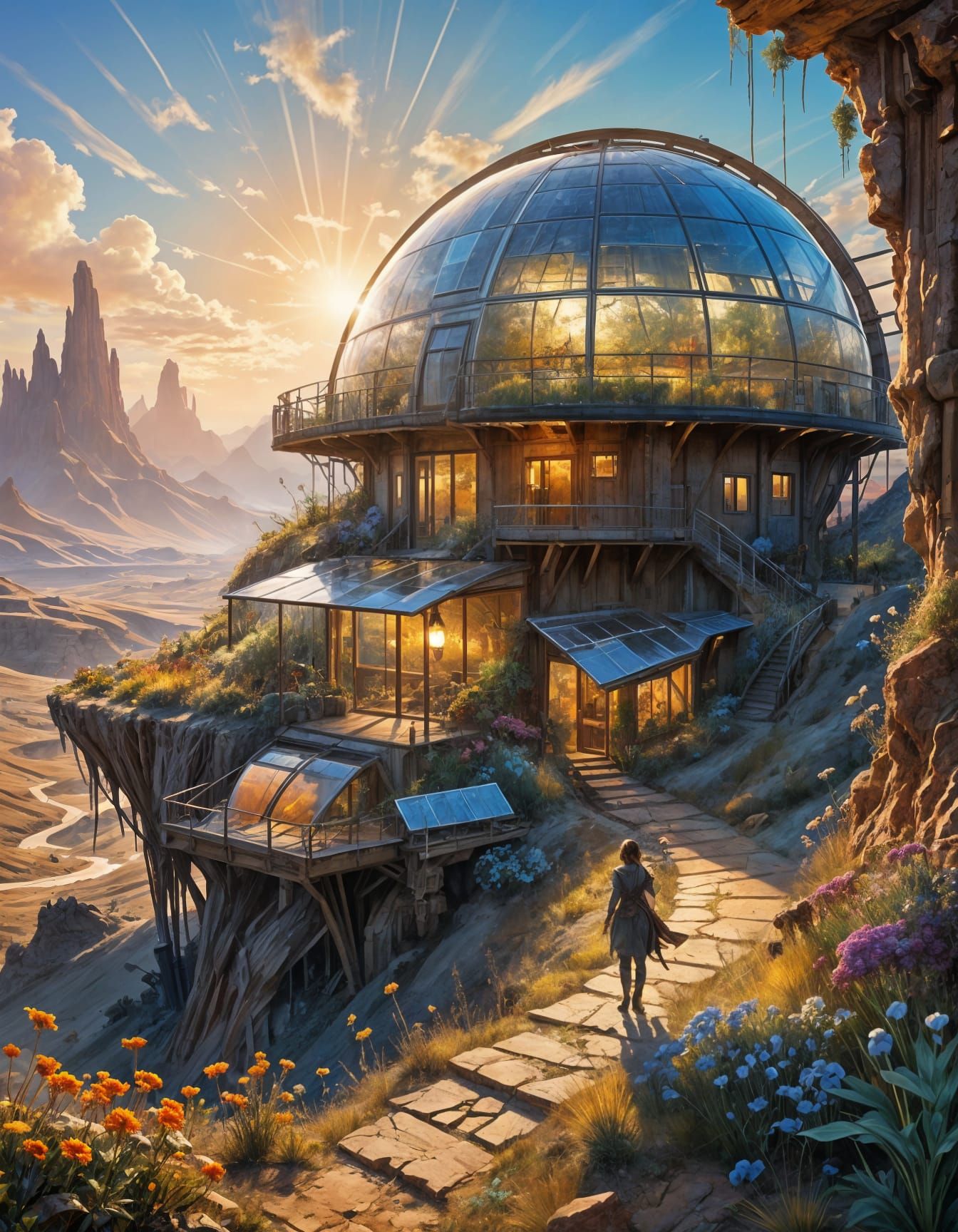 Solarpunk Oasis Amidst the Badlands Desert