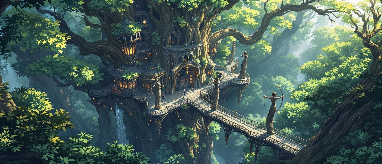 Fantasy Elf Cityscape in Anime Manga Style