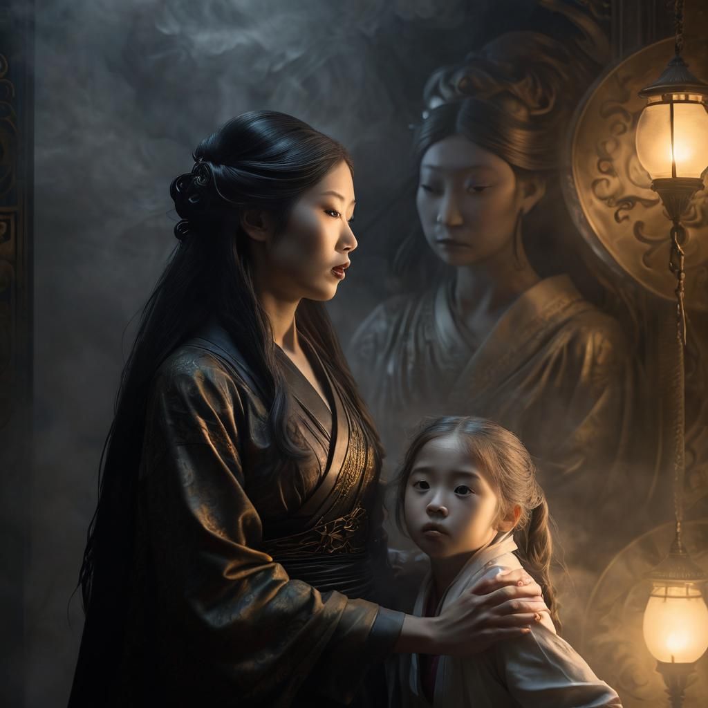 Mysterious Yūrei Figures in Art Nouveau Style