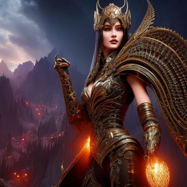 Sinister Woman in Intricate Armor, Fantasy Art