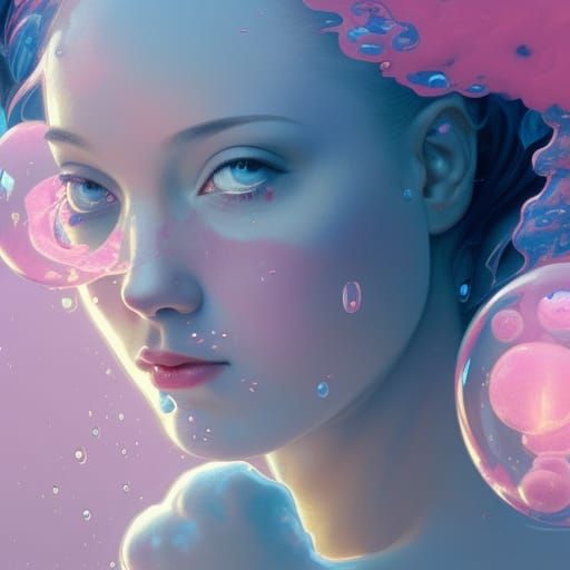 Girl in Bubble Bath: Hyperdetailed Splash Art