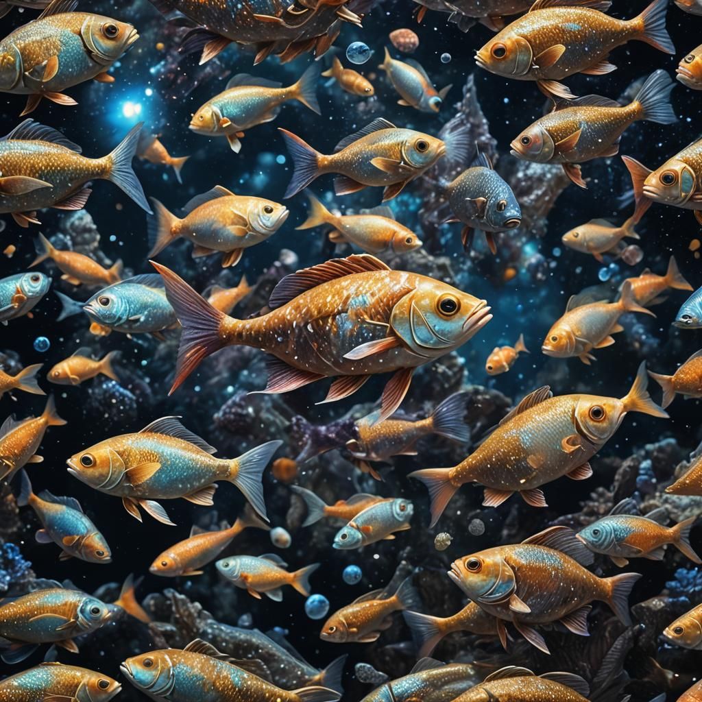 Hyperrealistic Galaxy Fish in Space