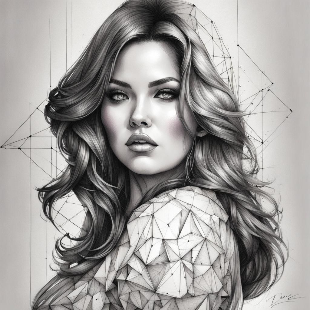 Geometric Dress: A Vince Low Inspired Line Art Portrait