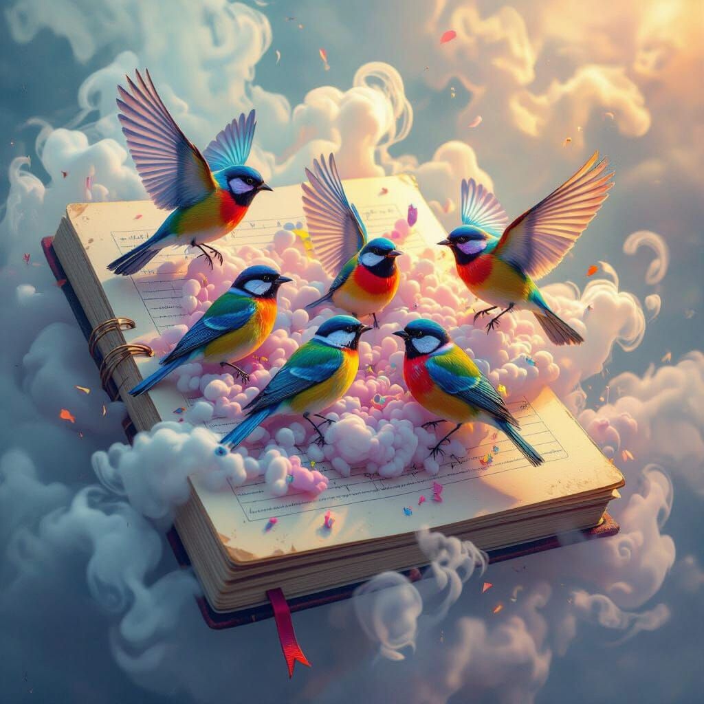 Birds Bursting from Notebook in 3D Rendering