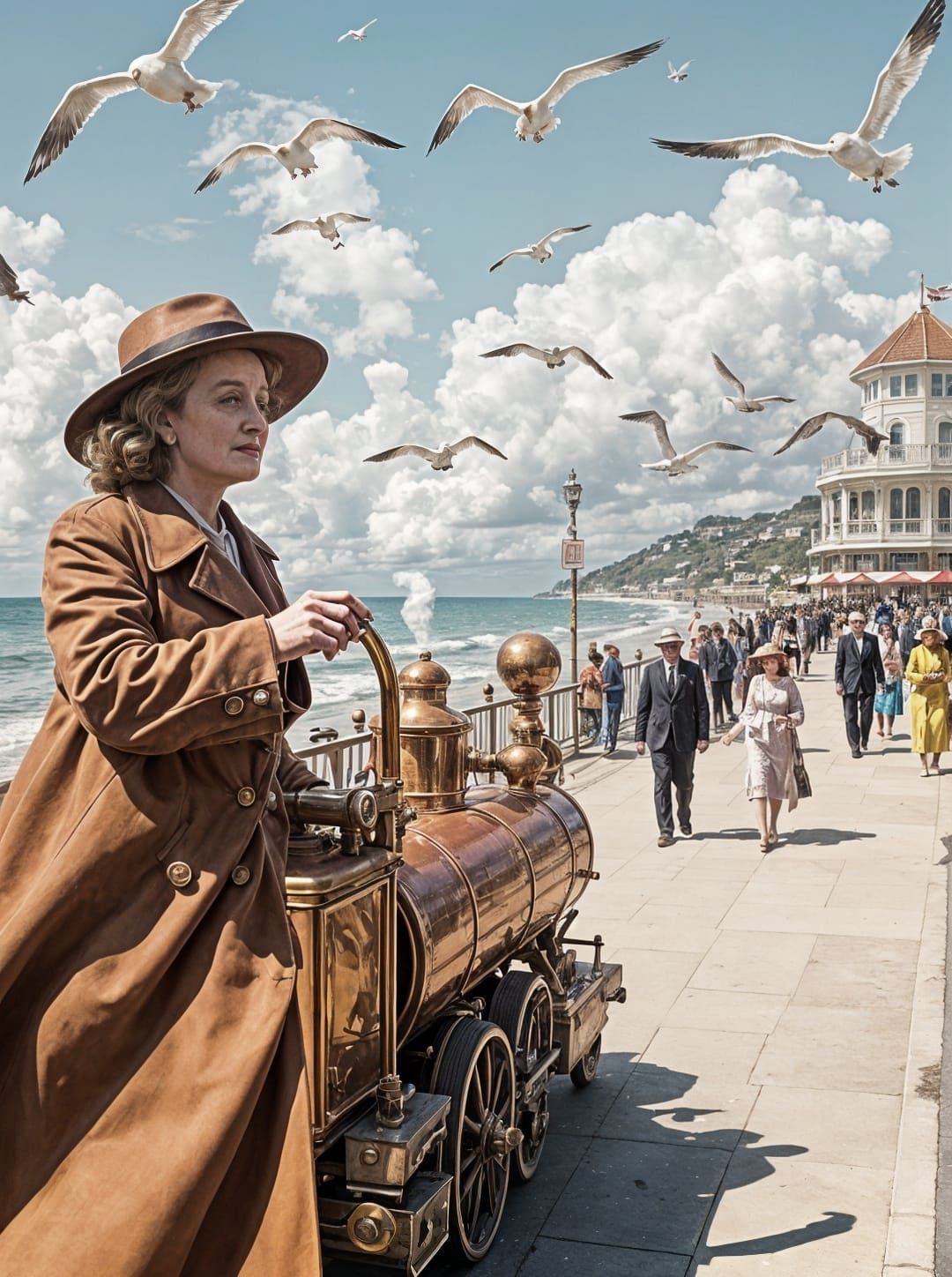 Bette Davis Drives Copper Steam Train Down Bustling Seaside ...