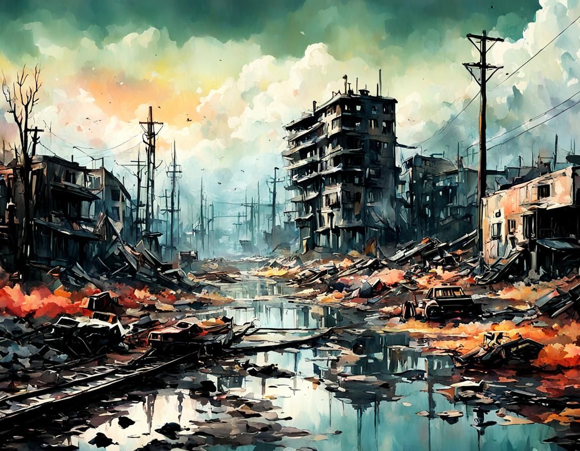 Impressionist Post-Apocalyptic Landscape in Watercolor Style