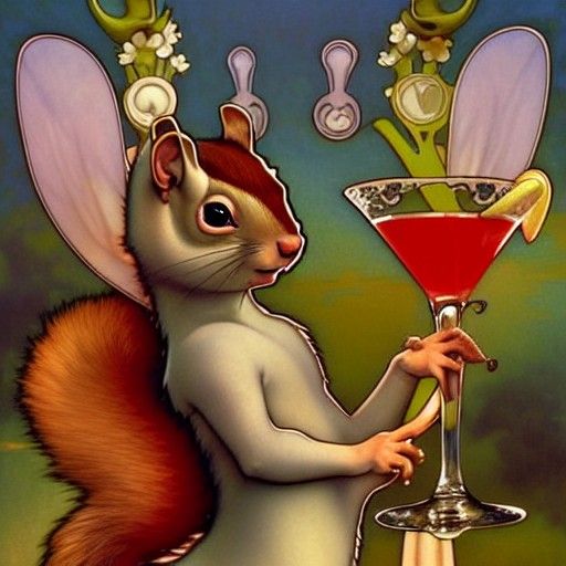 Squirrels Drinking Martinis in Gothic Ethereal Style