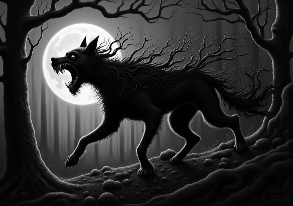 Surreal Wolf Howling Under a Lunar Spell
