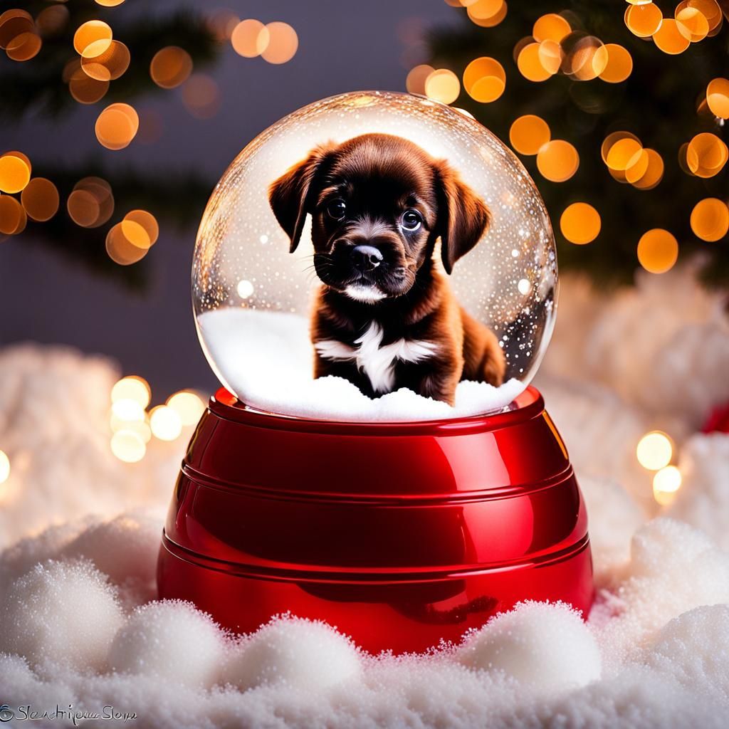 Chibi Puppy in Sparkling Snow Globe