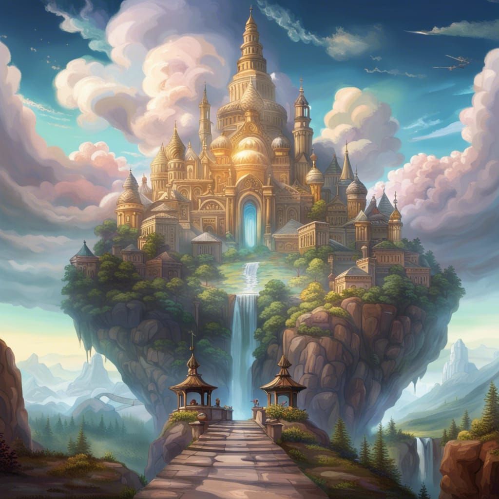 Magnificent Sacred City in Twilight Airbrush Art