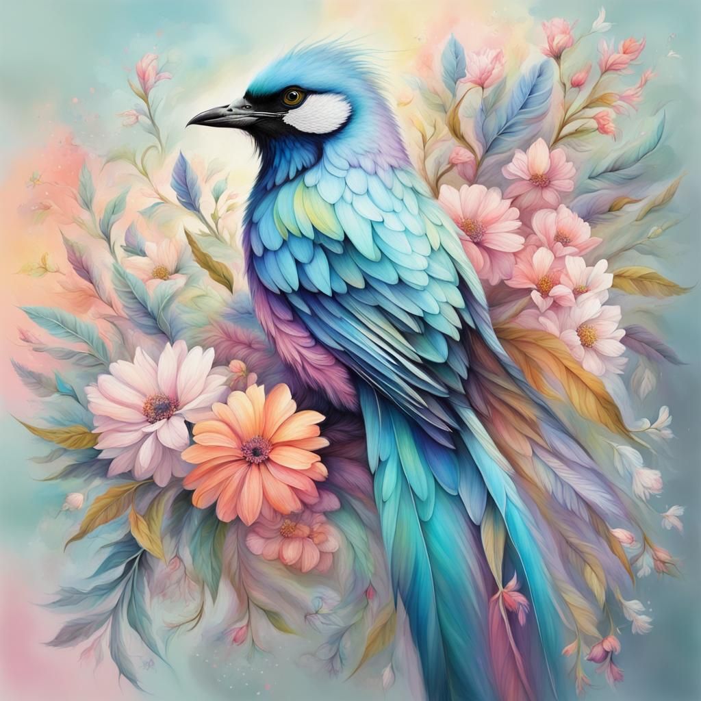 Pastel Bird with Floral Explosion