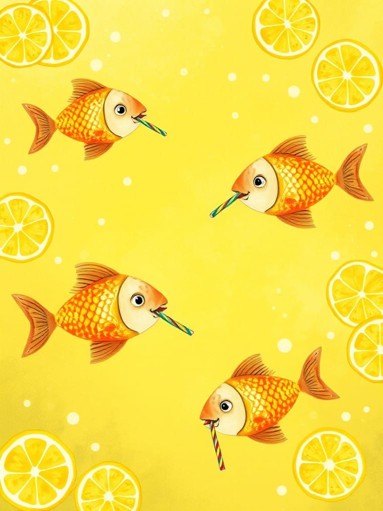 Whimsical Fish in a Sunny Lemonade River Scene