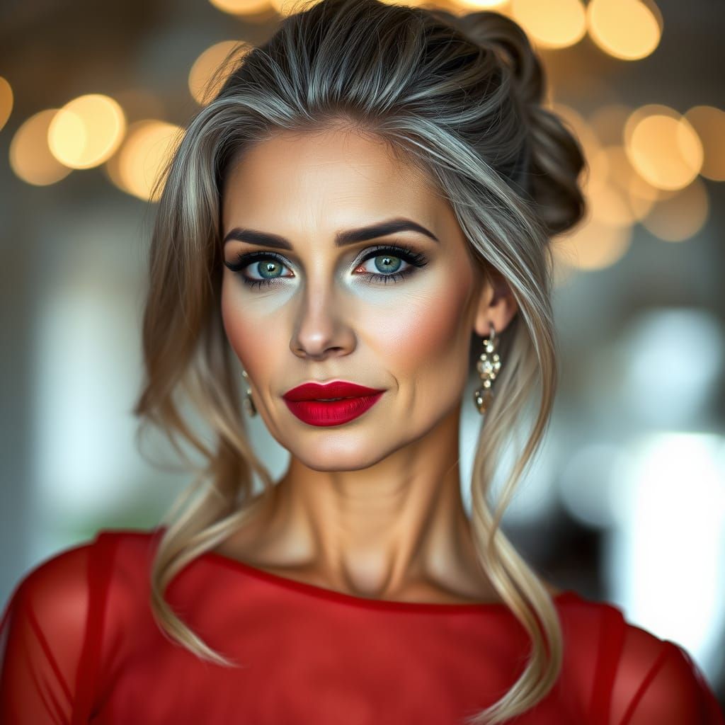Elegant Woman in Red Dress: High-End Portrait