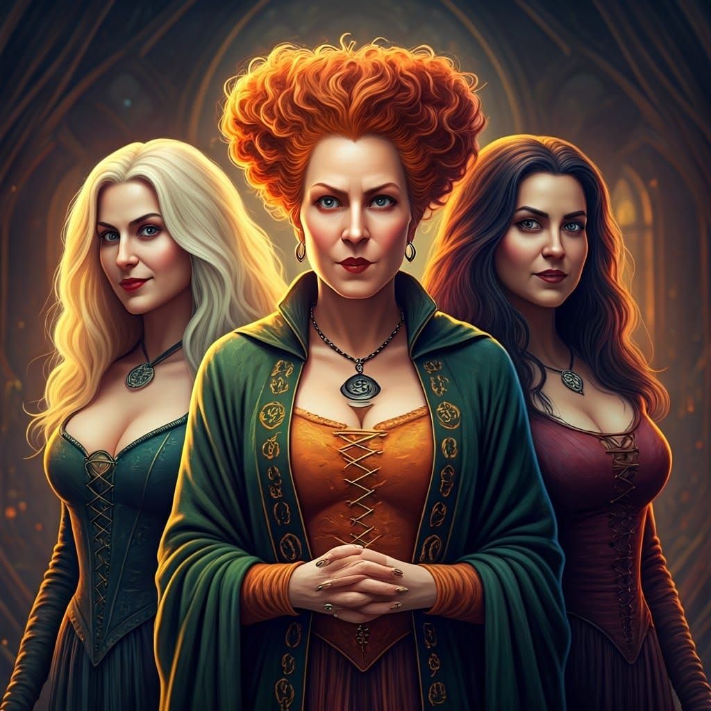 Hyperrealistic Witches in Autumnal Setting