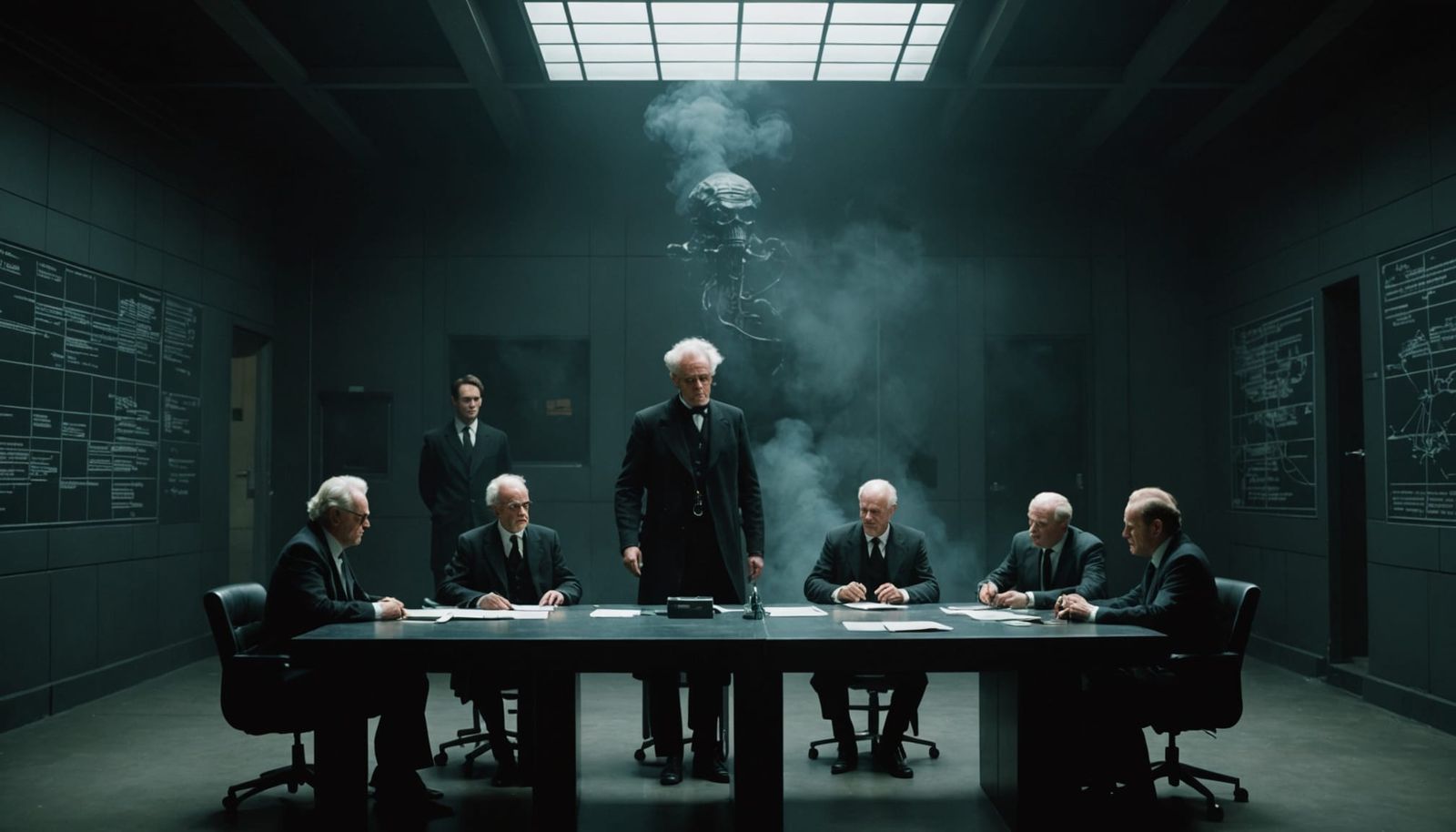 Schopenhauer Briefs MIB Agents in Shadowy Berlin Room