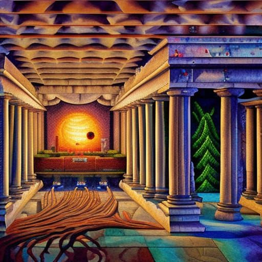 Jeff Bezos Sacrificial Altar in Hyperrealistic Pixel Art