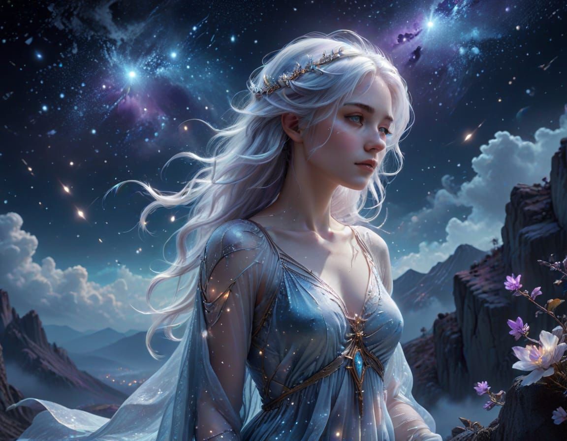 Ethereal Starlight Maiden on Mountaintop