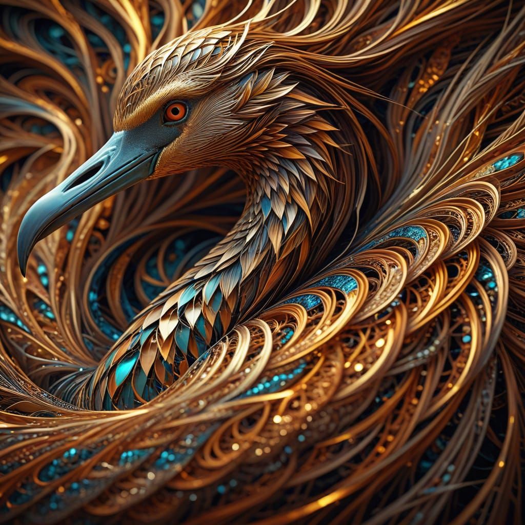 Braided Hair Nest Welcomes Stork: Abstract Digital Art