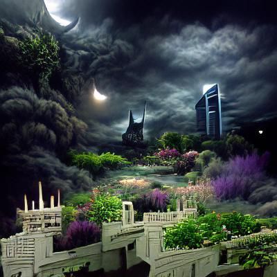 Enigmatic Midnight Garden: Detailed Matte Painting