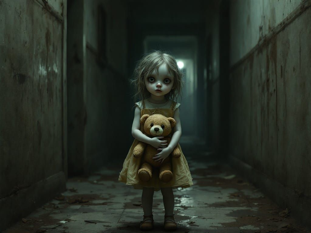 Ethereal Portrait of a Girl with a Tattered Teddy Bear