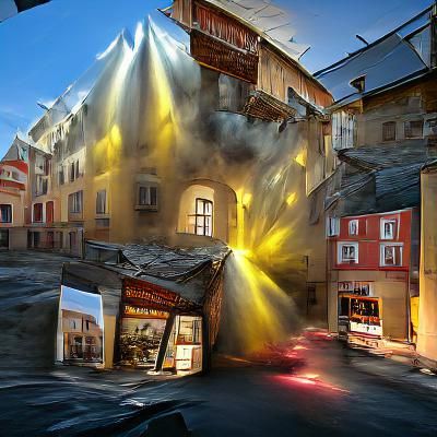 Old Town Under Attack: Hyperrealistic Photoillustration
