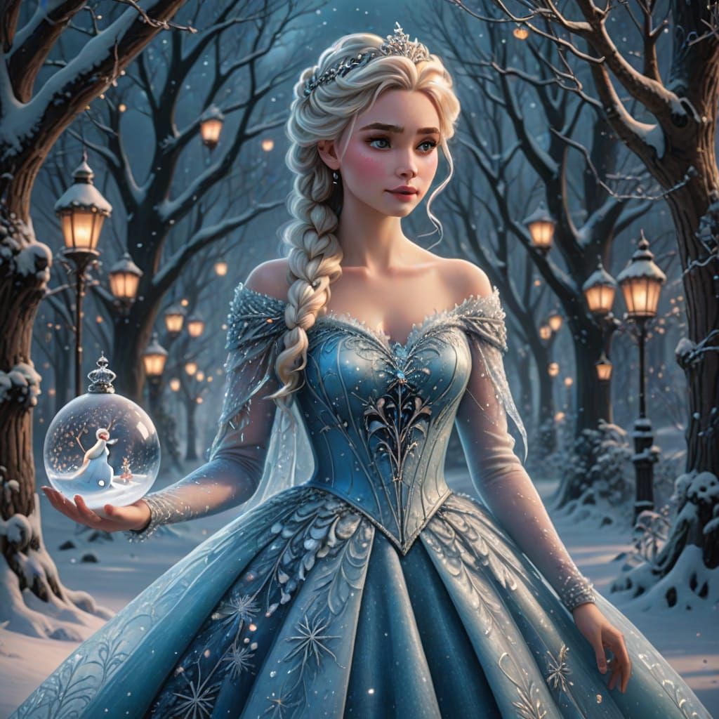 Norwegian Queen Elsa in Whimsical Snowflake Gown with Olaf a...