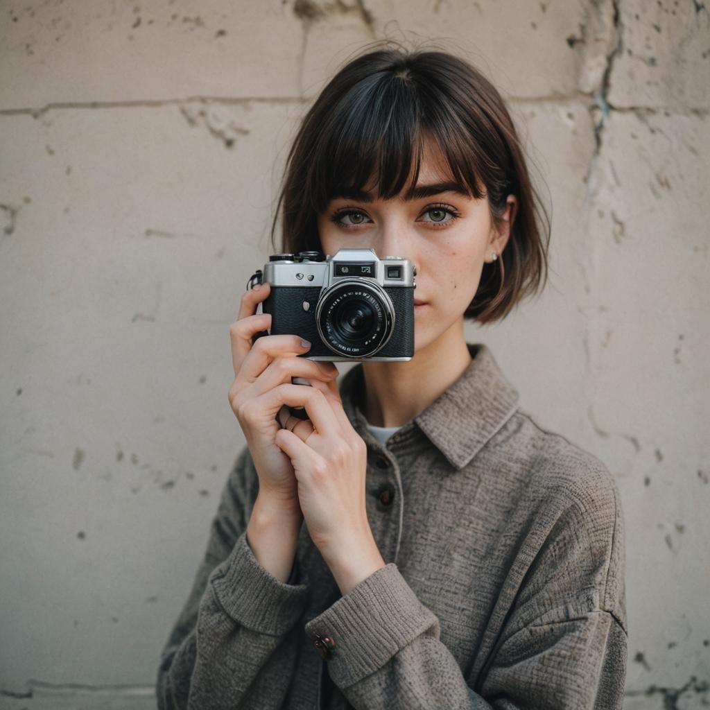 Girl with Camera: Realistic Portrait