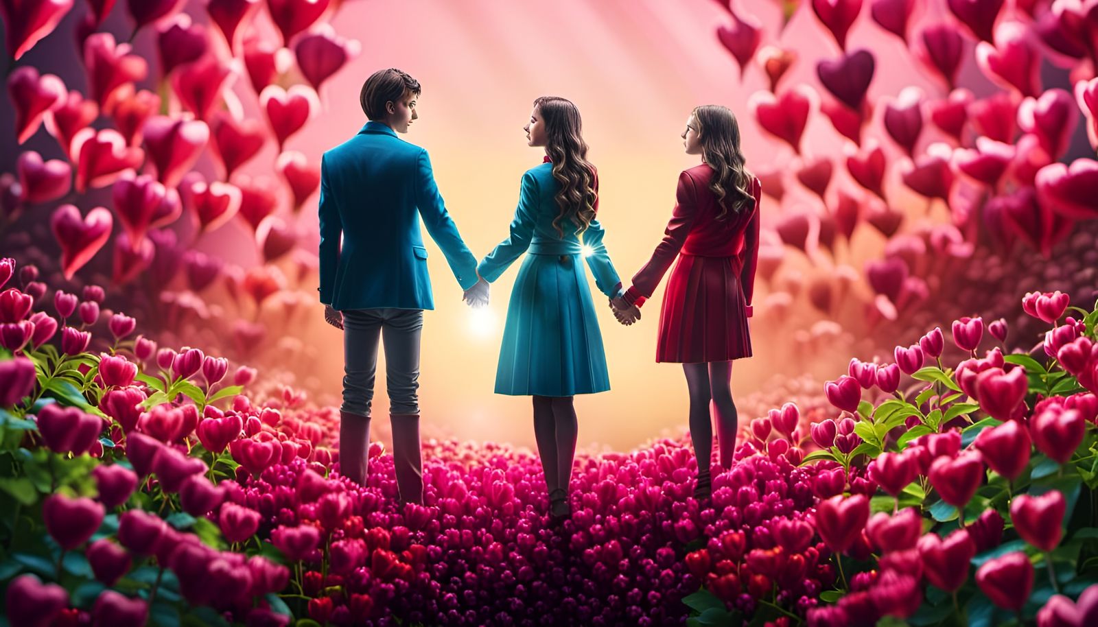 Miniature Couple on Bleeding Heart Flowers in Macro