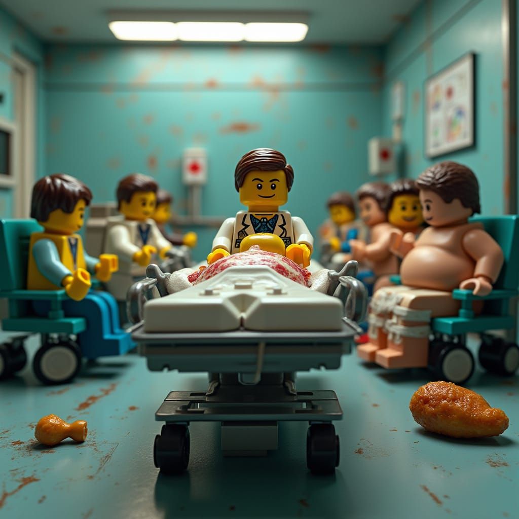 Photorealistic Emergency Room Scene with Detailed Lego Chara...