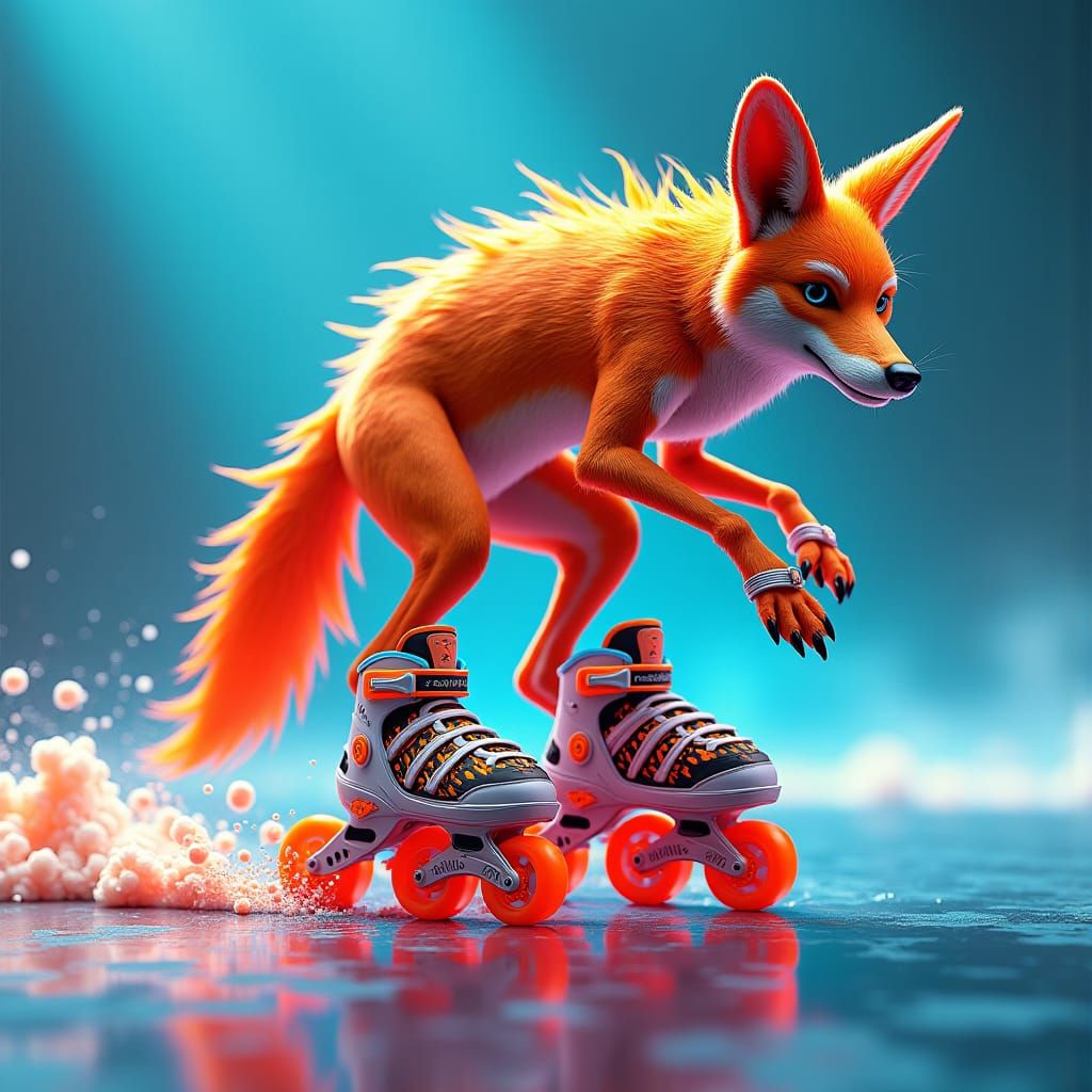 Dynamic 3D Coyote Inline Skater in Neon Colors