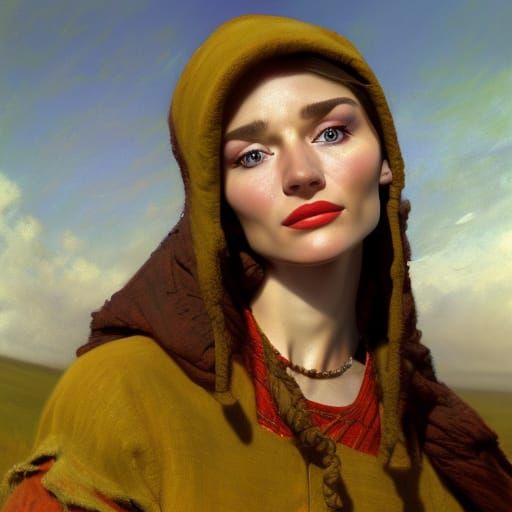 Hyperrealistic Painting of a Russian Villager Woman