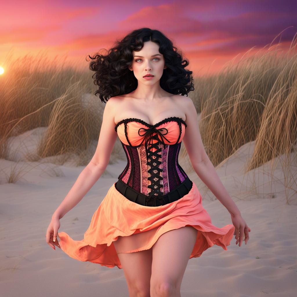 Summer Witch on Beach at Sunset in Fantasy Style
