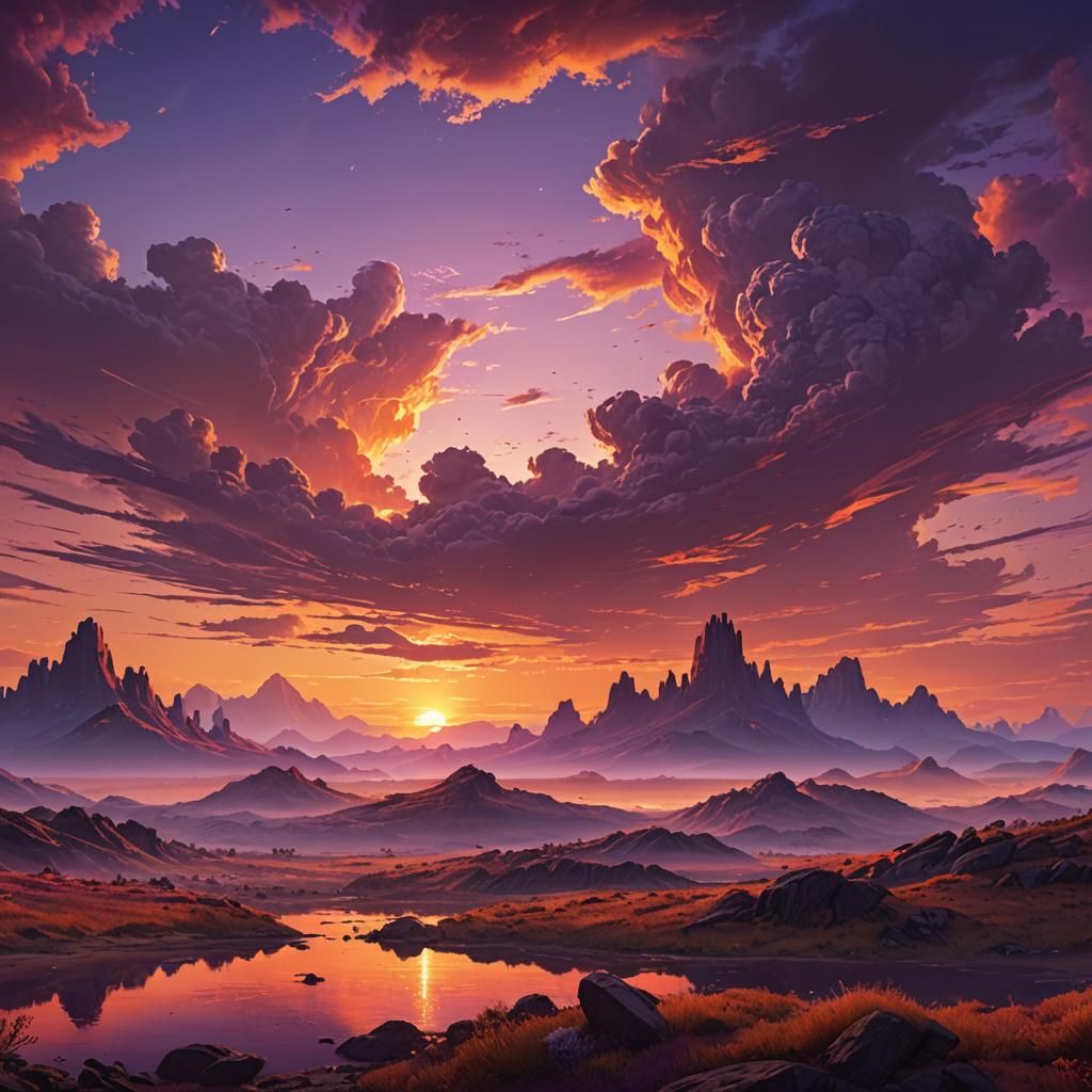 Vibrant Sunset Panoramic Fantasy Concept Art