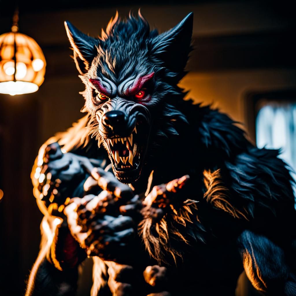 Werewolf Transformation: Intense, Detailed Horror Photograph...