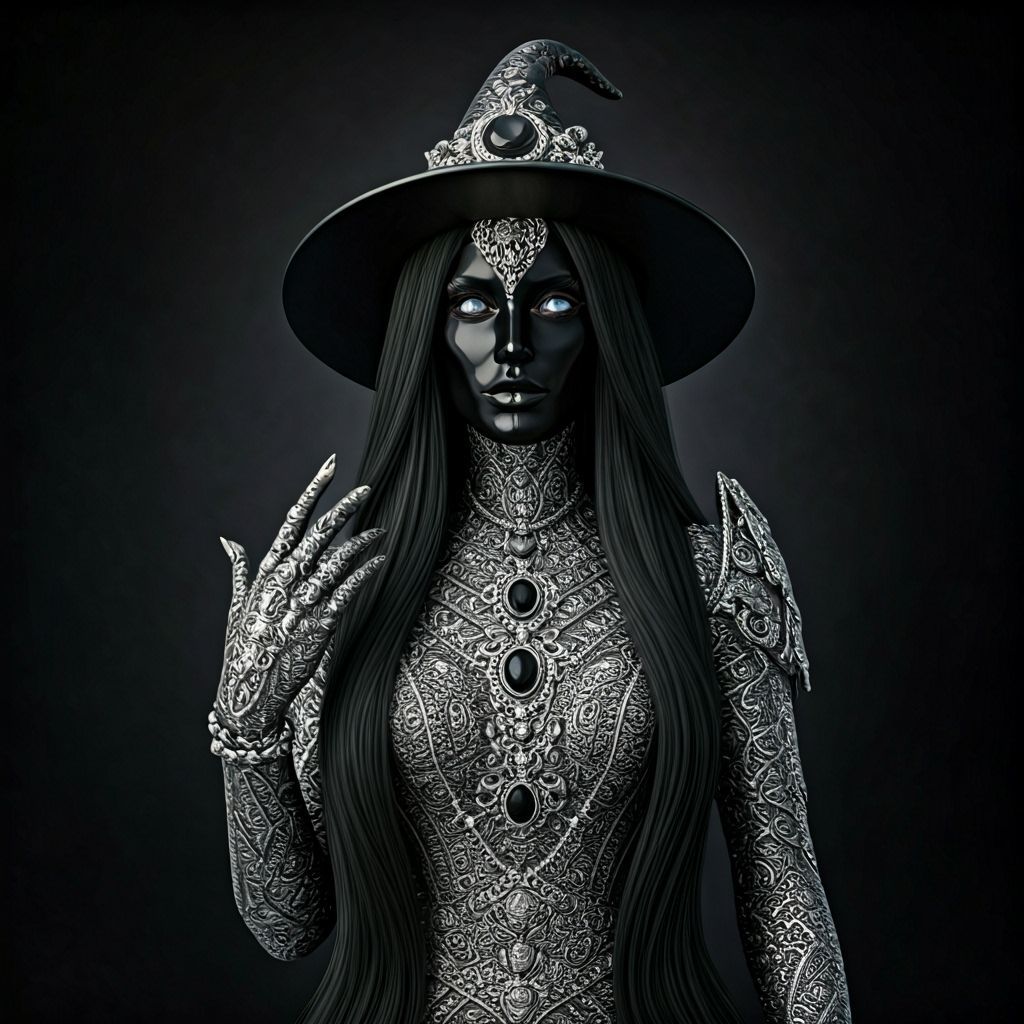 Witch Adorned with Black and Silver Onyx Marcasite