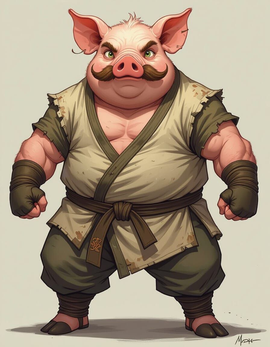 Anthropomorphic Pig Martial Artist in Comic Book Style