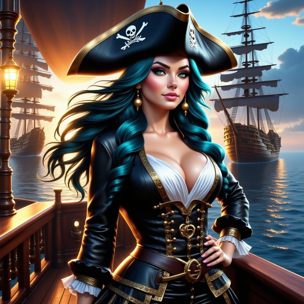 Anime Pirate Siren in Smoky Landscapes