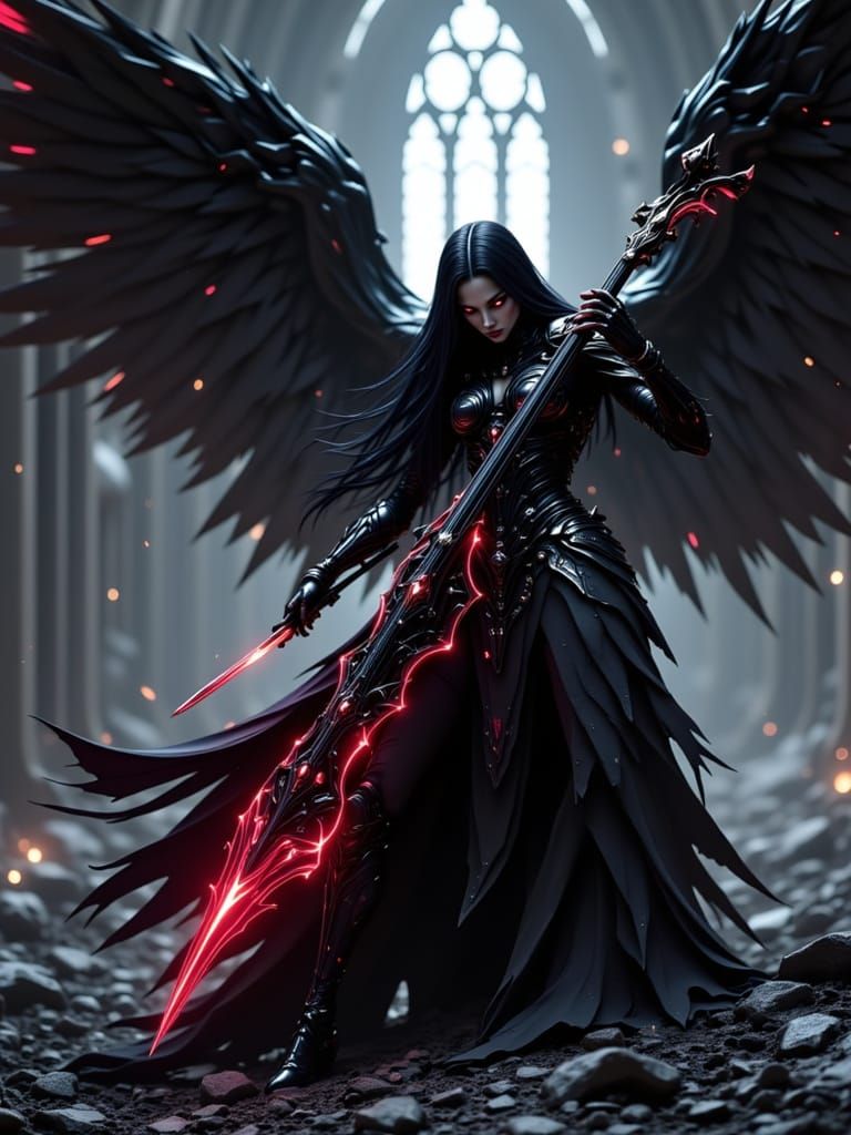 Dark Angel Plays Cello in Ruined Cathedral