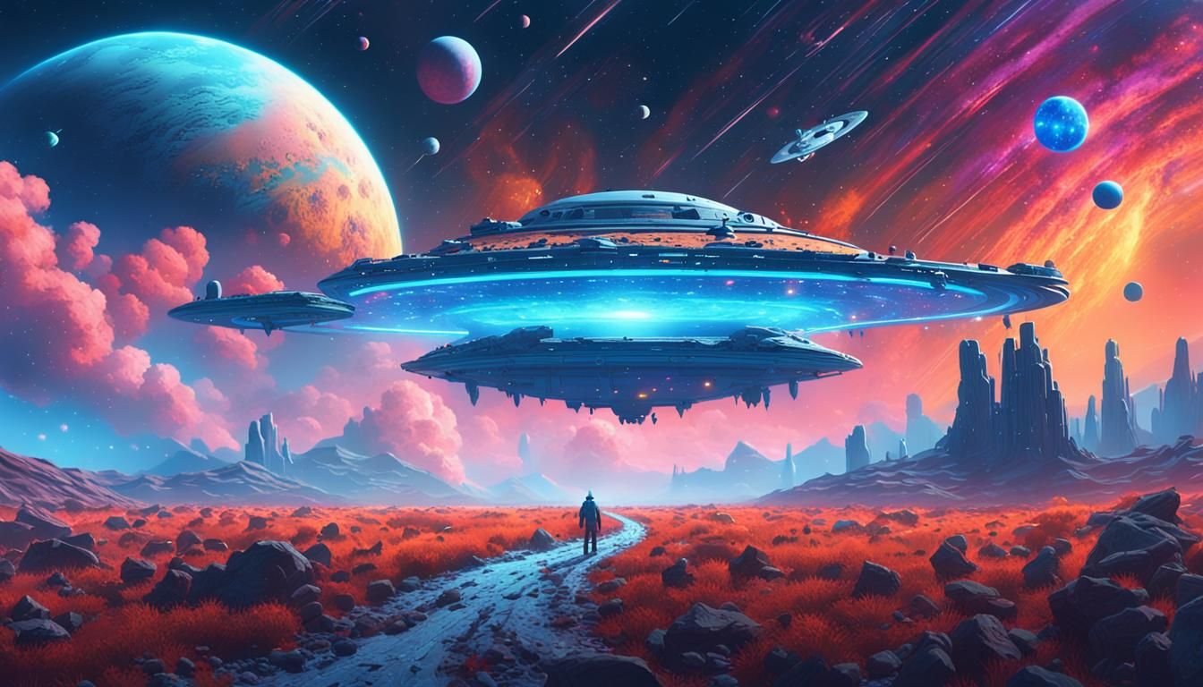 Spaceship Journey Through Apocalyptic Galaxy in Digital Art ...