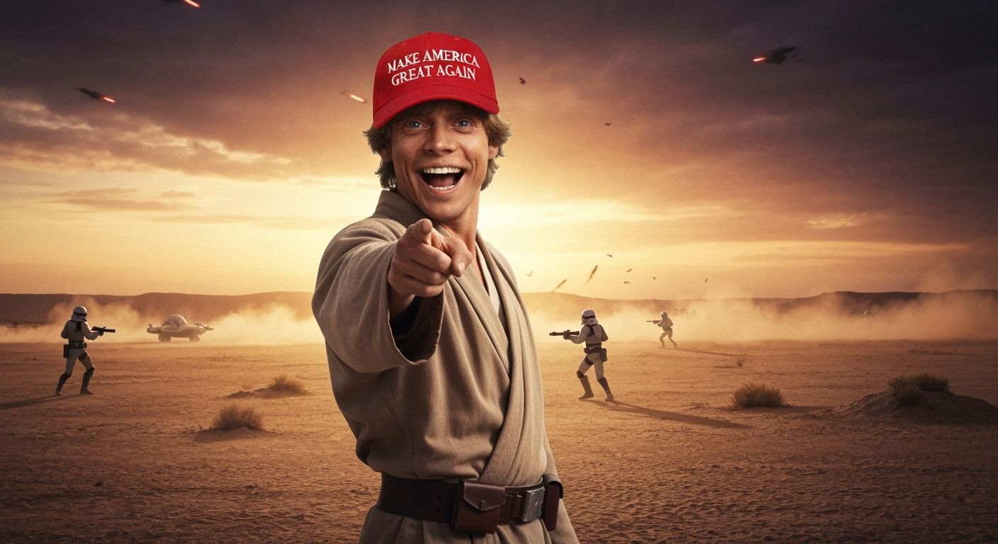 Luke Skywalker Laughing on Tatooine: Vintage Movie Still