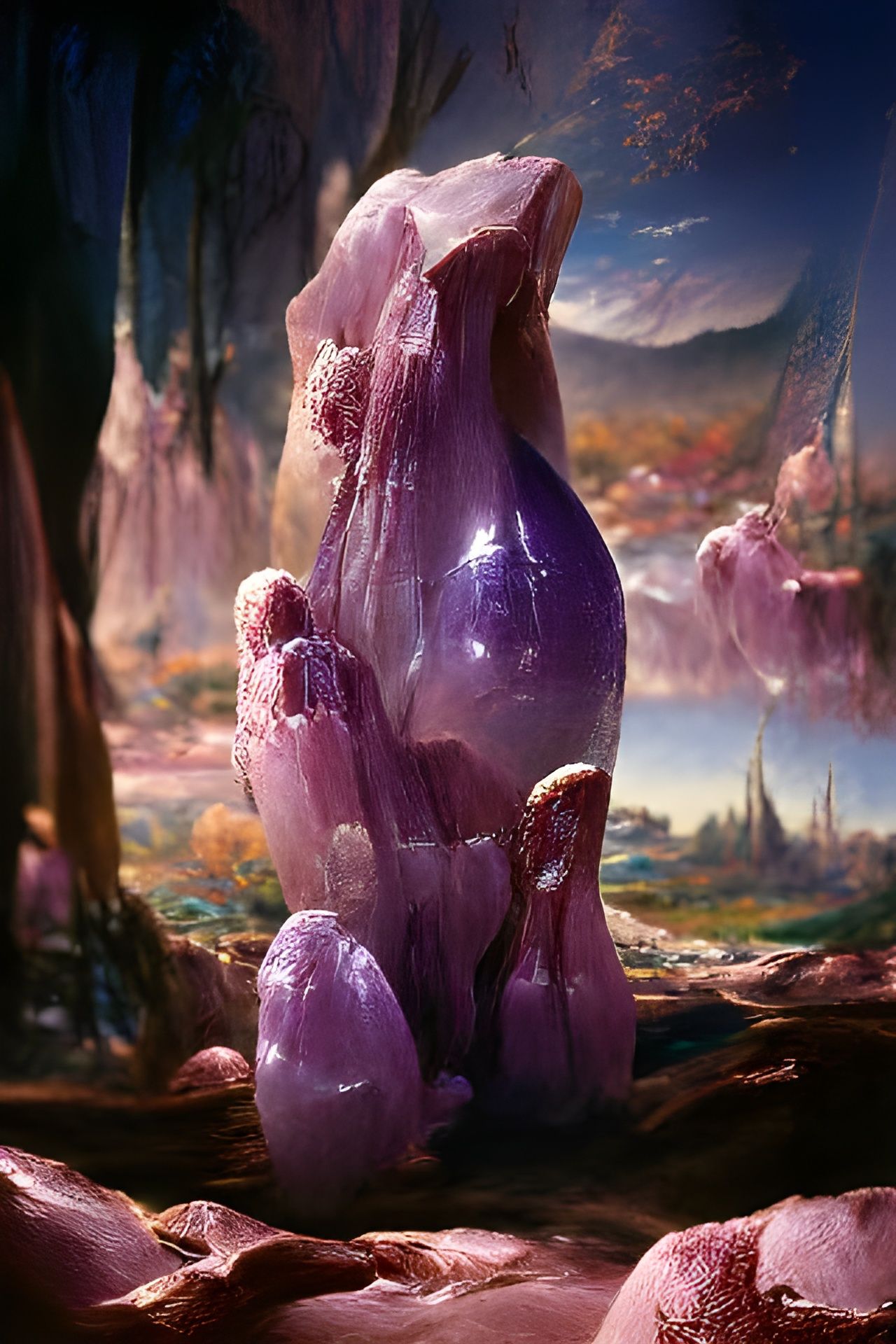 Enchanting Amethyst Alien Landscape in Fairytale Style
