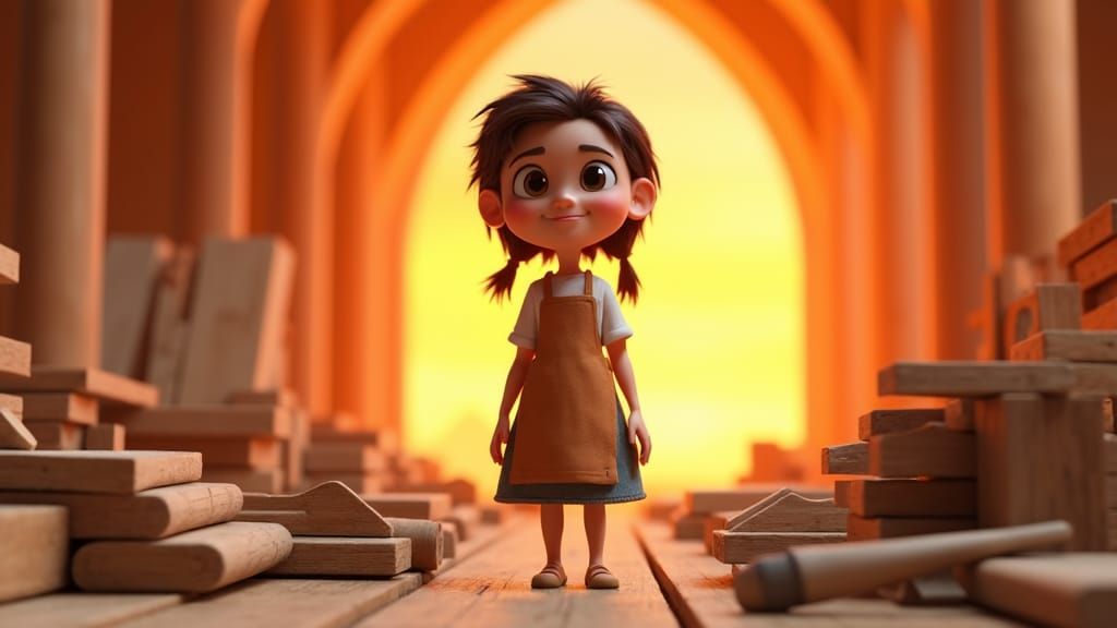 Woman Oversees Ark Construction in Animated 3D Style