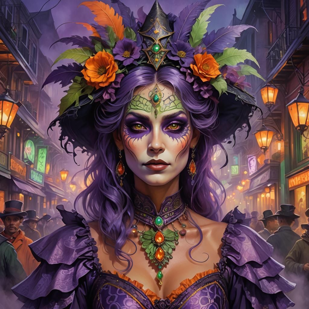 Costumed Woman at Halloween Party as Art Nouveau Concept