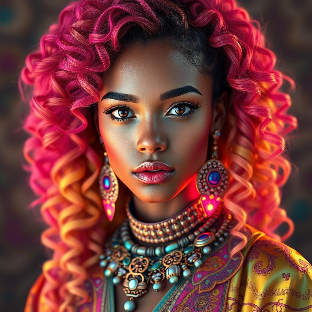 Vibrant Portrait of Woman with Iridescent Hair