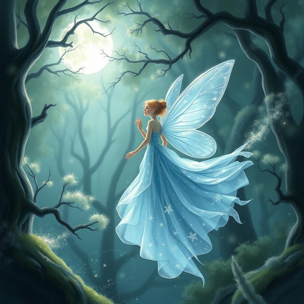 Ethereal Fairy in Iridescent Forest, Enchanting Illustration