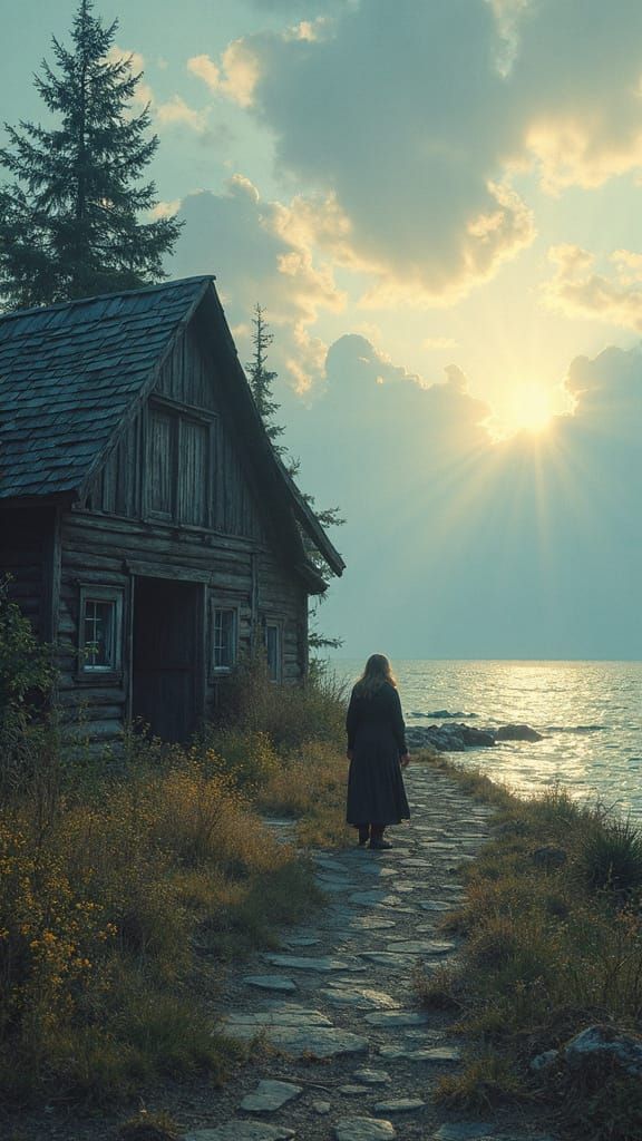 Solitude Shack by the Sea, AI Art